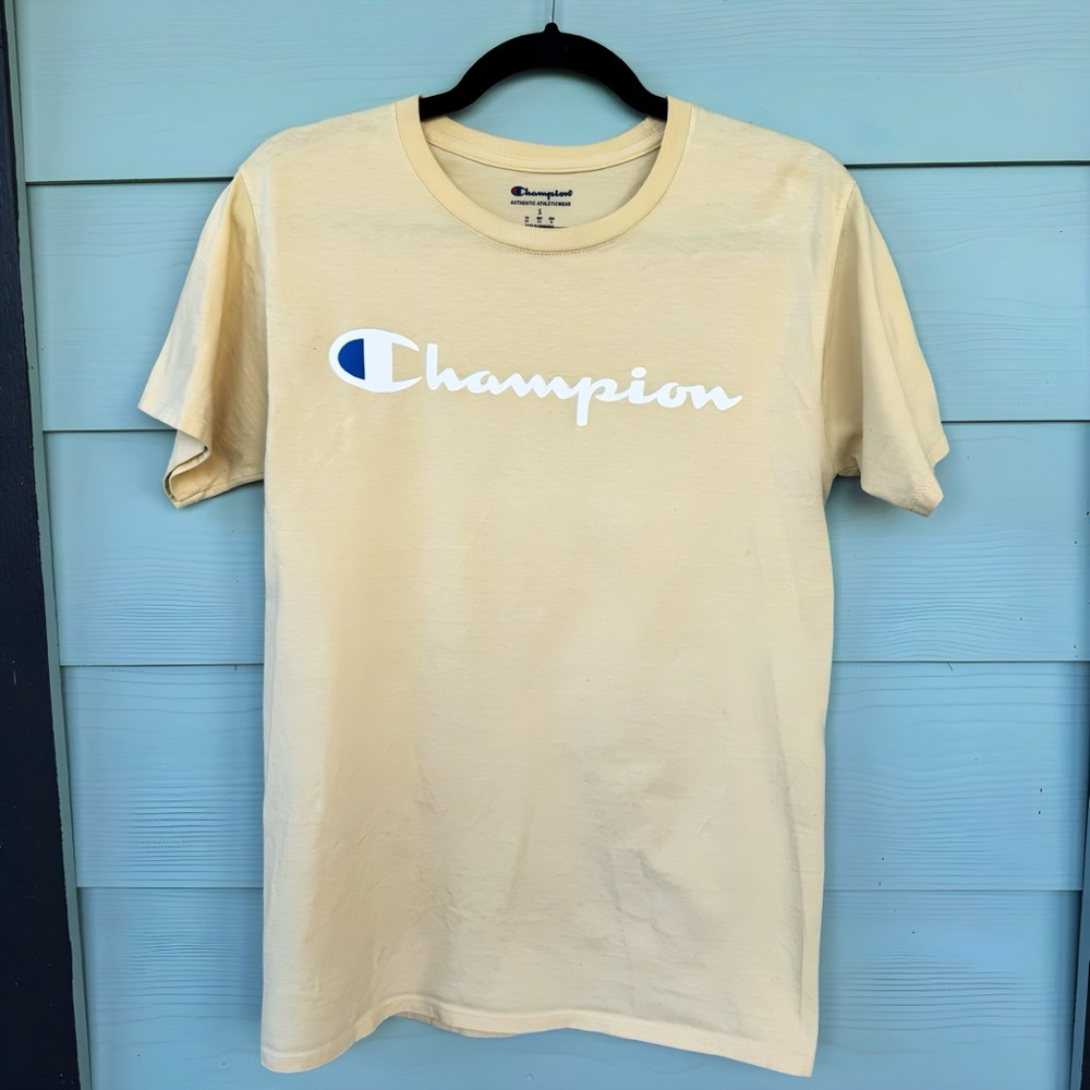 Champion T-Shirt Men, Yellow, Short Sleeve, Crewneck, Cotton, Size small